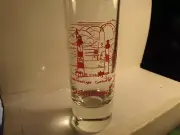 Lighthouses of the NC Outer Banks -4" shooter shotglass-red on clear- new