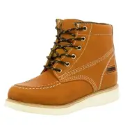 Mens Light Brown Work Boots Leather Anti Slip Lightweight Soft Toe Size 7.5, 11