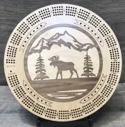 CUSTOM CRIBBAGE BOARD MOOSE INLAYED WALNUT & MAPLE 11” STORAGE DRAWER PEGS,CARDS