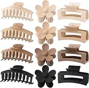 12 Pack Large Hair Claw Clips, Rectangle Hair Claw Clips, Flower Hair Clips, Matte Hair Clip, Strong Hold Banana Clips, for Women Thin Thick Curly Hair, 3 Styles Claw Clips, Neutral Colors