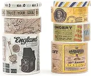 Songdao 8 Rolls Vintage Washi Tape Set Retro Arts Adhesive Tapes Gold Foil Antique Decorative Masking Tape Sets for Craft, Kids, Scrapbook, DIY, Gift Wrapping (Retro Lables)