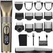 Professional Hair Clipper & Beard Trimmer for Men, Cordless T-Blade Grooming Kit, 4-in-1 Waterproof Electric Shaver with Adjustable Speed, LED Display, Precision Trimmer, and Type-C Charging (Bronze)