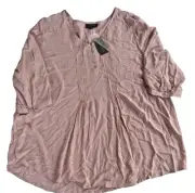 Autograph Women’s Top 3/4 Sleeve Woven Pin-Tuck Size 22 Pink New With Tags