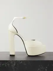 [SAINT LAURENT] SAINT LAURENT - Jodie Leather Platform Sandals - Ecru - IT39.5 IT 39.5 Ecru