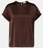 [Brunello Cucinelli] Brunello Cucinelli Monili silk-blend satin T-shirt AU 14 brown