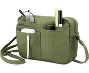 Pencil Bag, Portable Big Pencil Case for Men/Women, Multi-Pocket Zipper Small Pouch Storage Bag with Strap, Army Green