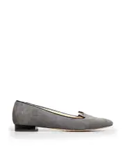 Grey Suede Cat Embroidered Flats