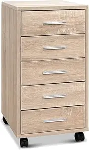 Artiss 5 Drawers Filing Cabinet, Chest of Drawer Desk File Storage Cabinets Wood Slim Locker Home Office Bedroom Furniture, with Metal Suspension Rails Anti-Scratch Beige