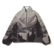 NWT Atmos mens Mountain Graphic jacket Zip Up Fleece print gray black M