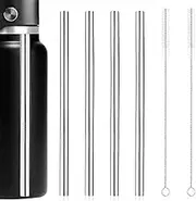 4pcs Metal Straw Replacement for Hydro Flask, Stainless Steel Drinking Straws with 2pcs Cleaning Brushes Water Bottle Parts Accessories Compatible with Hydroflask 32oz Wide Mouth Bottle