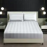 1200 Thread Count Bed Sheet Set - Wide Stripe Cotton Fitted Sheet (Snow White 1)