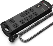 Monster 8001 Pro MI 8-Outlet + 2 USB Surge Protector Power Strip, 15 ft Cord