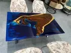 Blue wooden epoxy resin dining table top epoxy resin live edge table top art