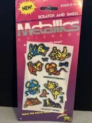 Vtg MELLO SMELLO Scratch & Sniff Metallics CAT & MOUSE Stickers - Rare & HTF