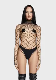 [Punk Rave] Punk High Neck Fishnet Bodysuit