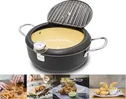 Cyrder Japanese Deep Fryer Pot with Fahrenheit Thermometer 3.5L- Nonstick Coating Fryer, Fried Tempura/Chicken/Fish/Shrimp/Meat Ball, Black 10inch