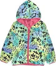 [GuoChe] Bright Urban Graffiti Blue Green Sherpa Lined Toddler Hoodie Winter Jacket Toddler Boy pink Girls Zip Up Hoodie 3T