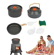 Hiking Cooking Set - Non-Stick Pot and Pan Kit,Outdoor Non-Stick Camping Kitchen Pan and Pot for Picnic, Hiking, and Fishing
