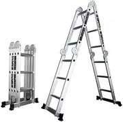 Outdoor Building DIY Aluminium Folding Telescopic Extension Ladder, Portable Extendable Ladder for Loft Office Engineering Household (Size : 4 Folds × 4 Steps)