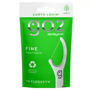 GO2 Dentagenie Fine Flosspyx for tight teeth. Earth Lovin'. Minty flavour. Travel pack. 14 Flosspyx
