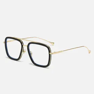 新款時尚復古鋼鐵俠方形男款TR90金屬透明眼鏡架防藍光眼鏡框