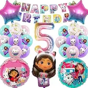 Ctxtqtdt Gabys Dolhouse Birthday Decoration for 5 Years Girls, Gabys Dolhouse Balloons, Birthday Set, Children's Birthday Foil Balloon, Birthday Party Decoration Balloons Set for Children (5) Pack of