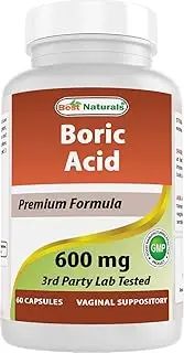 Best Naturals Boric Acid Vaginal Suppositories - Made in USA - USP Medical Grade Fine Powder, Easy Dissolve, Third Party Tested - 60 Count