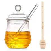 Glass Honey Pot with Dipper，Glass Honey Jar Small Glass Honey Dispenser for H...