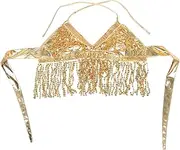 [BESTYASH] Sequin Tube Top Tassel Skirt Set Women's Costumes Mermaid Dress for Halloween