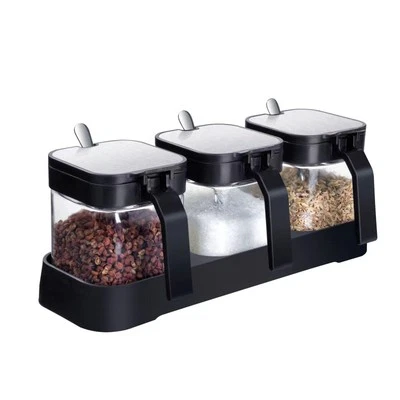 Glass Condiment Jar Spice Container with Lids and Spoons, Square Clear Season...