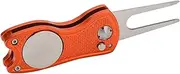 Golf Divot Repair Tool with Magnetic Ball Marker, Metal and Foldable Design (Orange) Divot