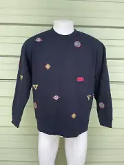 NEW ZARA MEN DARK NAVY PULLOVER SWEATER SWEATSHIRT PATCHES HERO M MEDIUM O421