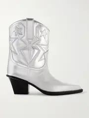 [Paris Texas] Paris Texas - Texas Star Embroidered Debossed Metallic Leather Cowboy Boots - Silver - IT38 IT 38 Silver