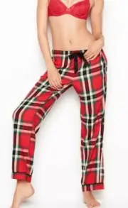 New Victorias Secret Pajamas Cozy Soft Sleep Flannel PJ Bottom Red Plaid Small S