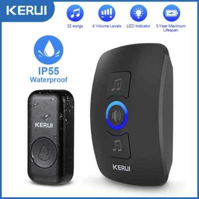 Wireless Doorbell Waterproof Smart Door Bell Chime Kit LED Flash Security Alarm