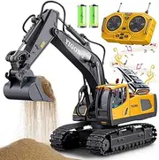 Samtop Remote Control Excavator Toys, 11 Channel 1:20 RC Construction Vehicles, 680° Rotation Hydraulic Car Toys for 4 5 6 7 8 9 10 Year Old Boys Kids, RC Truck Digger Toy Christmas Birthday Gifts