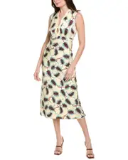 SALONI Dotty Stamped Satin Silk Midi Dress