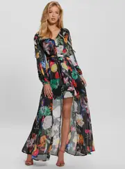 GUESS Women's Eco Garden Print Farrah Maxi Dress Size: XS, Polyester