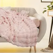 Throw Blanket, Super Soft Faux Fur Throw Blanket, Fleece Throw Blanket for Couch, Throw Reversible Thickness Soft and Cozy Blankets All Season Use, Plush Fuzzy Lightweight 51×63Inch (Pink)