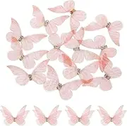 sourcing map 20Pcs Sheer Mesh Butterfly Appliques, 40mm Two Layers Butterflies with Gem Applique Patch DIY 3D Craft Ornament for Wedding Party Home Decor Clothes, Pink