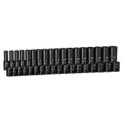1/2 in. Drive Shallow and Deep Impact Socket Set, Metric, 10 to 27 mm, 36-Piece