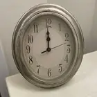 Decorative Clock Oval Country Rustic Coastal Silver Distressed Cottage Bohemian