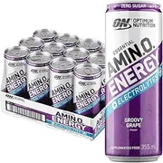 OPTIMUM NUTRITION Amino Energy + Electrolytes Sparkling Hydration Drink, Grape Flavour, 355ml, 12 Pack