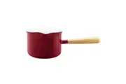 Falcon Enamel Butter Warmer with Wood Handle Deluxe 2 Tone Red and White
