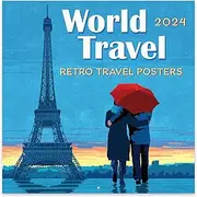 Orange Circle 2024 World Travel Retro Travel Poster Wall Calendar