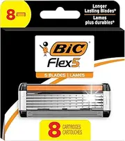 BIC Flex 5 Refillable Refill Razor Cartridges for Men, Long-Blade Razors for a Smooth and Comfortable Shave, 8 Refill Cartridges