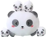 SQEQE Plush Toy Set Panda Mommy & 4 Cubs - Super Soft Stuffed Animal Nursery Decor, Bedtime Comfort Toys for Mother’s Day, Christmas & Birthday Celebrations