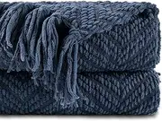 Battilo Boon Knitted Tweed Throw Couch Cover Blanket (50"x 60", Navy)