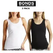 Womens Bonds Stretchy Chesty Tank Top 3 PACK Classic Iconic Causal Wear WYEXY