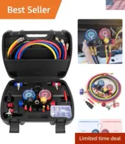 Durable A/C Manifold Gauge Set with Brass Valves & Back-Flow Can Tap - 5FT Hoses